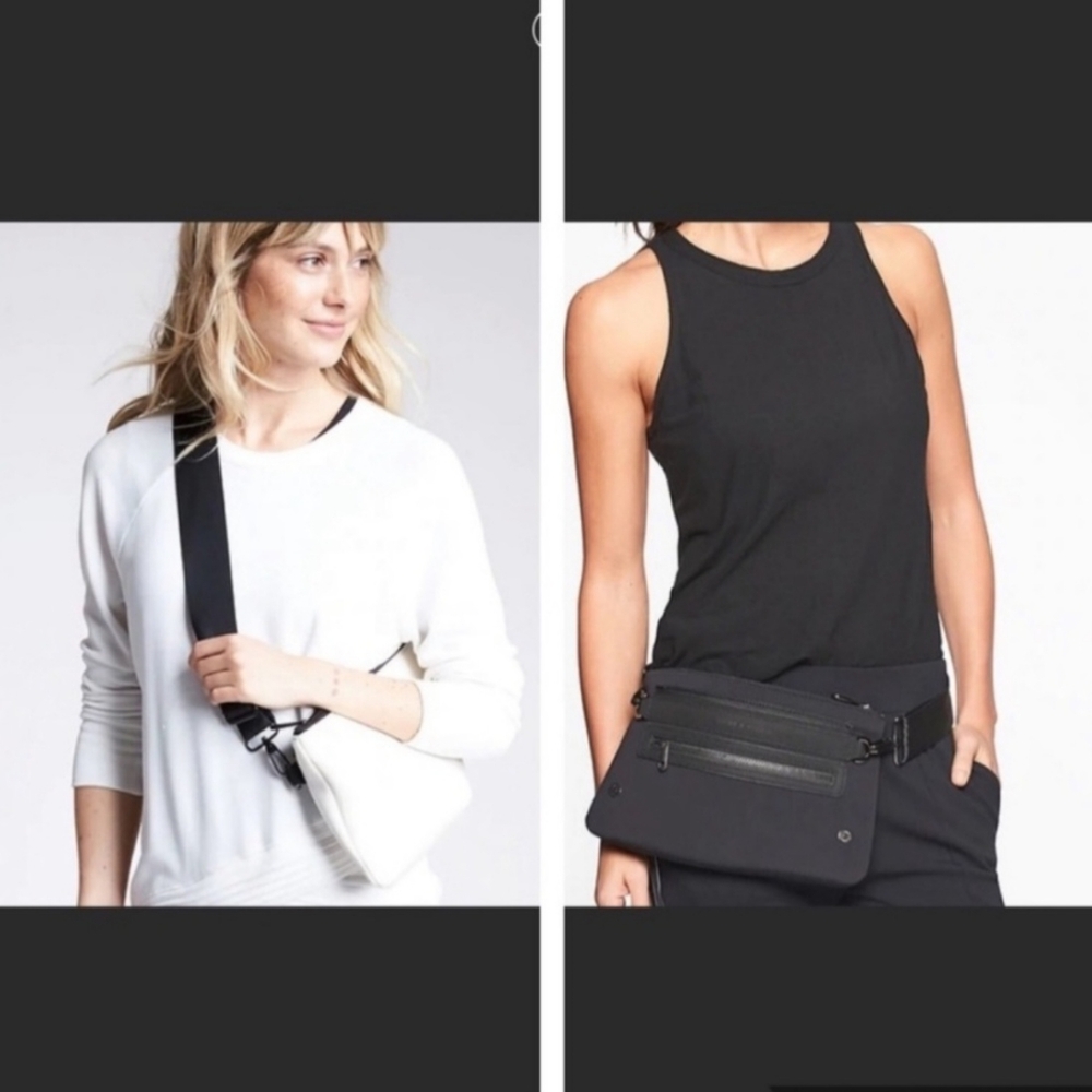Athleta X Caraa Cream & Black Neoprene Convertible Crossbody-Belt Bag
